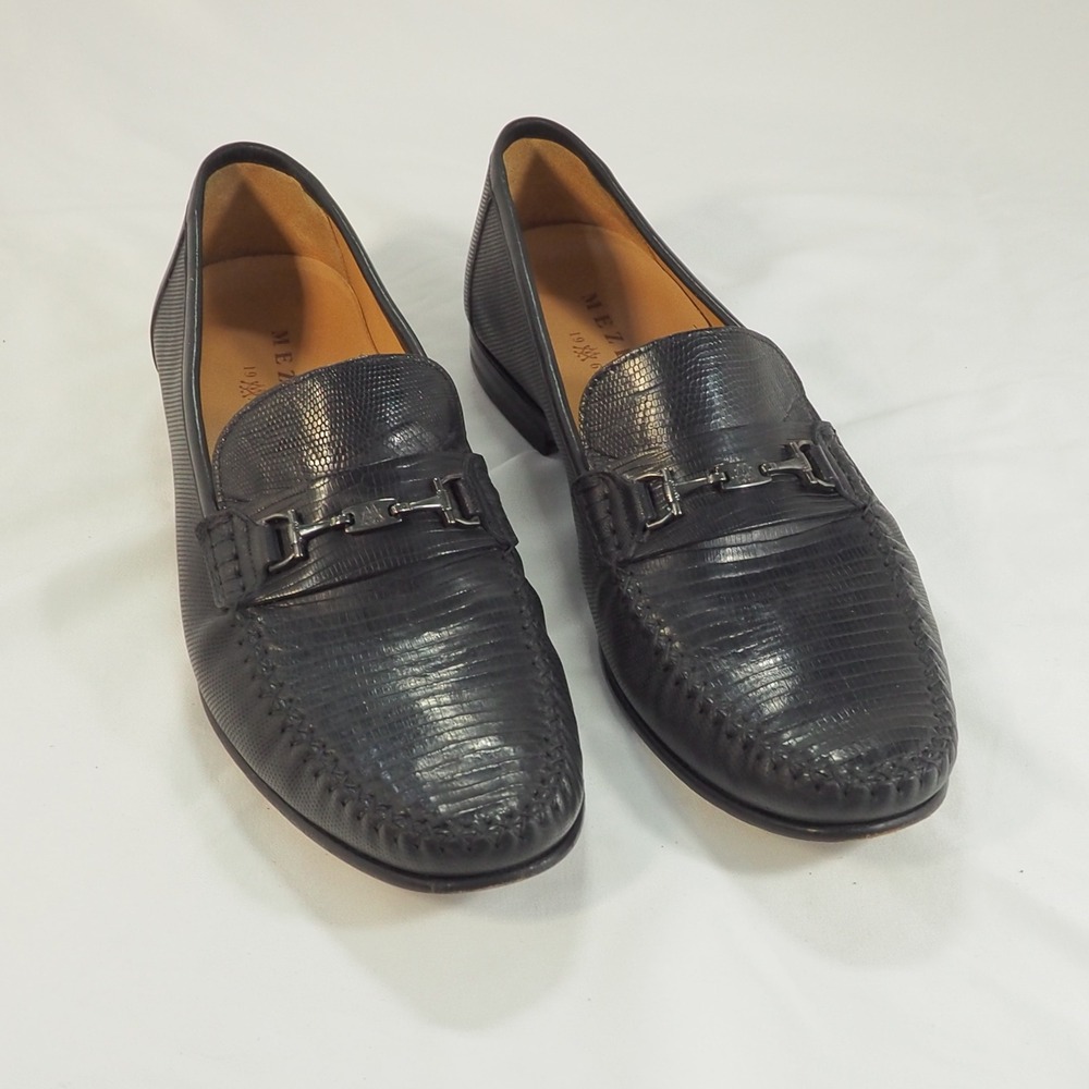 Mezlan Sileno Men 10 M Black Bit Loafer Exotic Genuine Lizard Luxury Dress Shoes